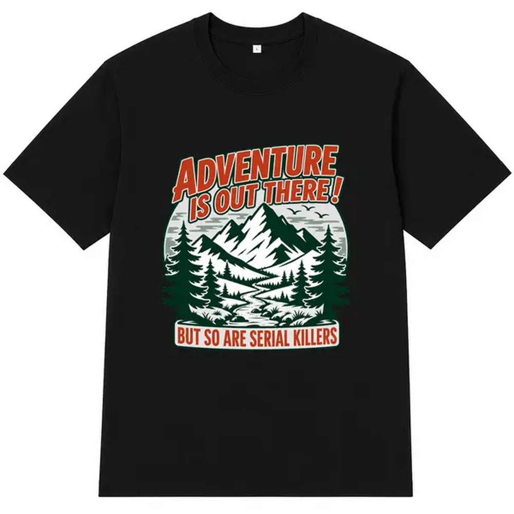 Outdoor Adventure Outfit - Outdoor Adventure Letter Print Black Shirt,