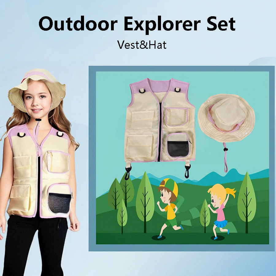 Children Explorer Vest Hat Sui - Outdoor Adventure Outfit ulasan dan harga